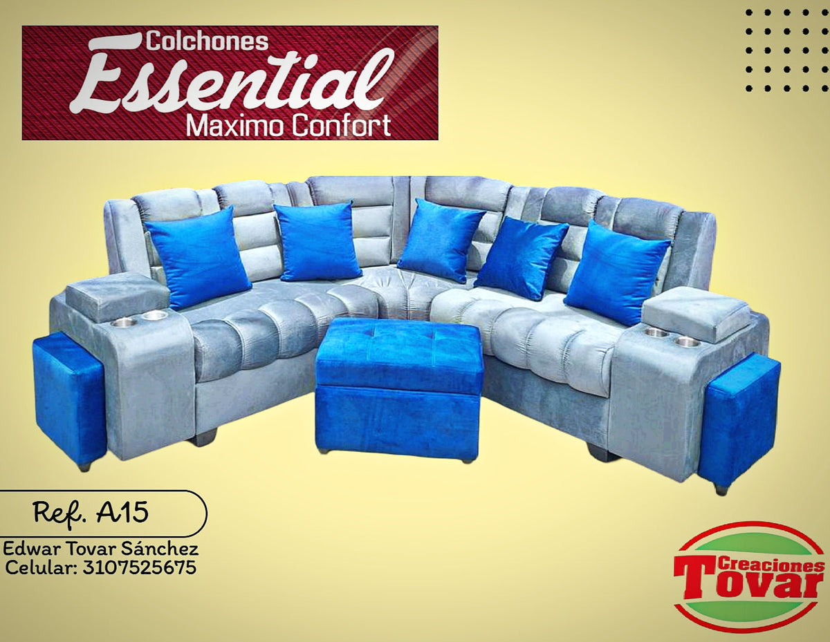 Sala Esquinera Riviera con Puff y Portavasos - Ref. A15 - Creaciones Tovar