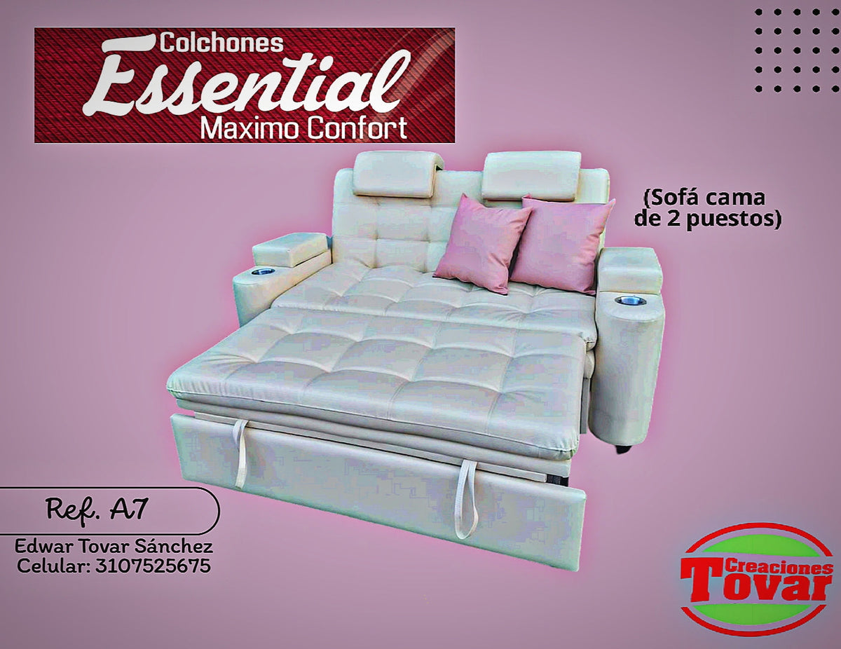 Sofa Cama Ref. A7 Santorini 2 Puestos Premium Blanco - Creaciones Tovar