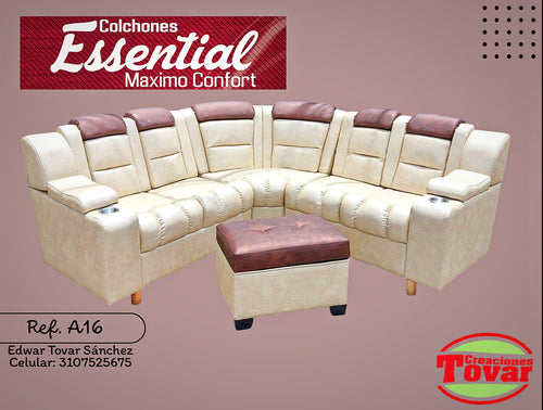 Sala Esquinera Versalles con Portavasos y Puff - Ref. A16 - Creaciones Tovar