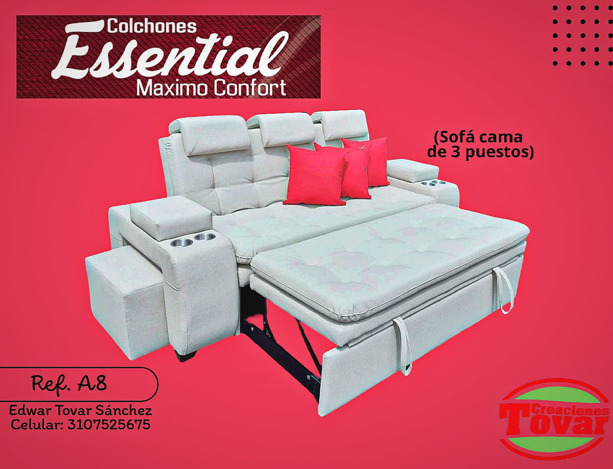 Sofa Cama Ref. A8 Santorini 3 Puestos Premium - Creaciones Tovar