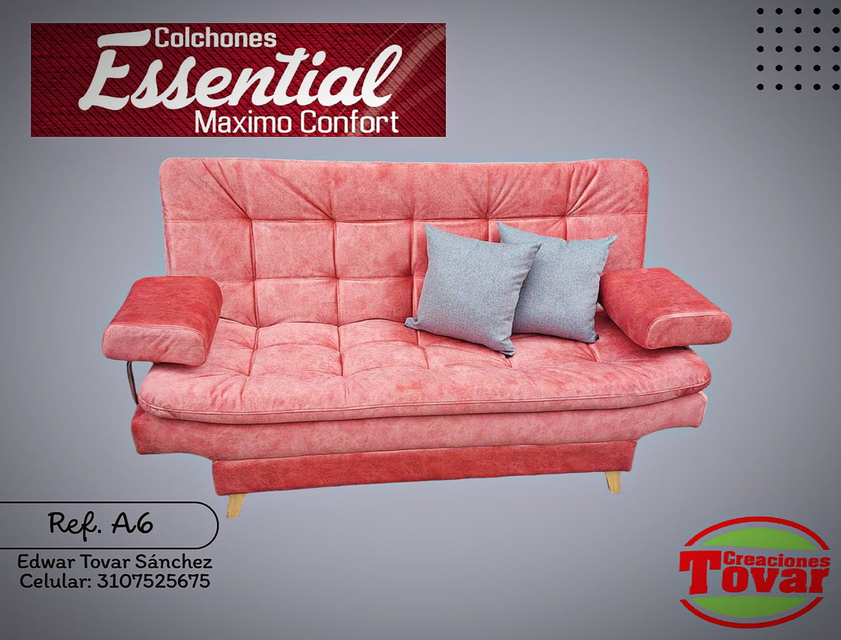 Sofa Cama Ref. A6 Niza Capitone Rosa - Creaciones Tovar