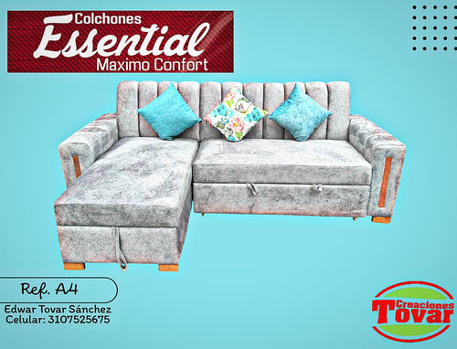 Sala Esquinera Ref. A4 Bruselas con Chaise Longue y Baul - Creaciones Tovar