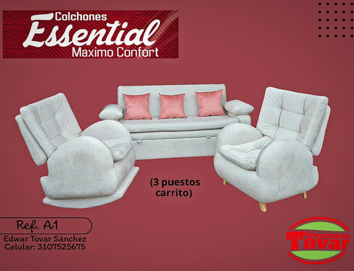 Sala Completa Ref. A1 Venecia 3 Puestos Carrito con Sillones - Creaciones Tovar
