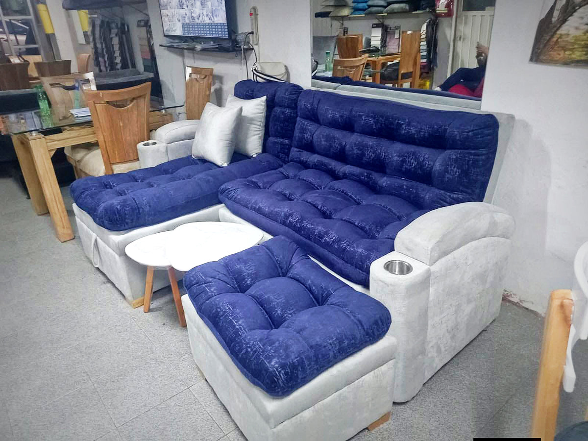 Sala Esquinera Milan Verde con Puff Baul