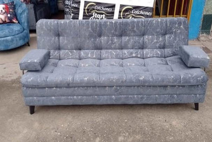 Sofa Cama Niza Capitone Rosa con Patas de Madera
