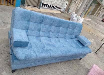 Sofa Cama Niza Capitone Rosa con Patas de Madera
