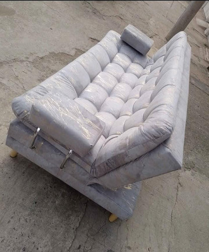 Sofa Cama Niza Capitone Rosa con Patas de Madera